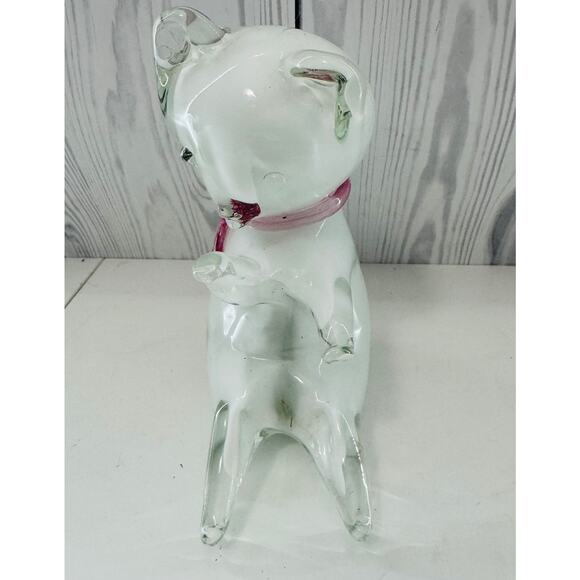 RARE Vintage Murano Cenedese Art Glass White Cat w Pink Scarf Glass Figurine - Picture 2 of 9